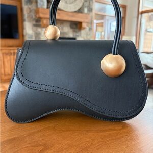 cult gaia Black Sculptural Clutch with Gold Tone Sphere Accents! New!